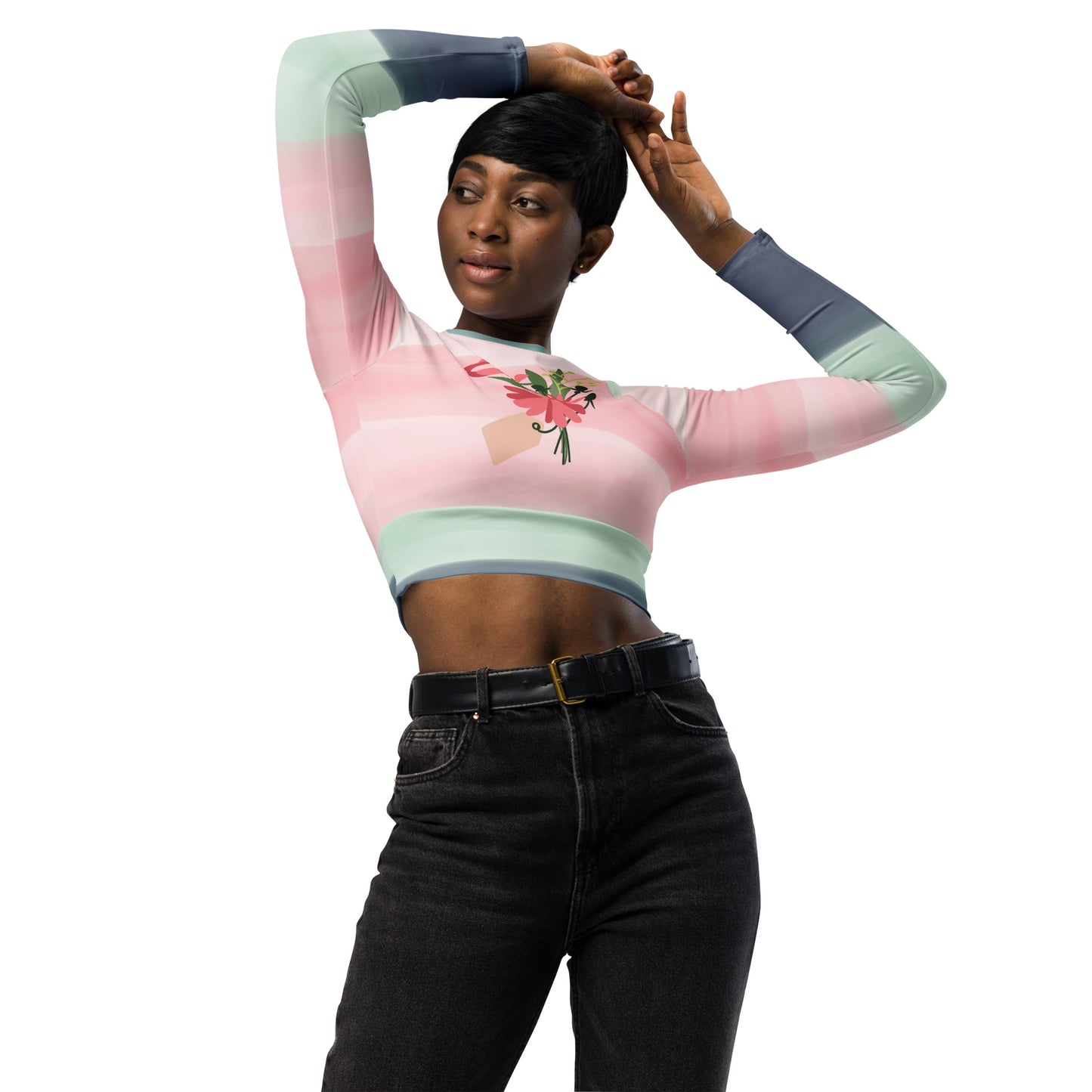 Flowers long-sleeve crop top