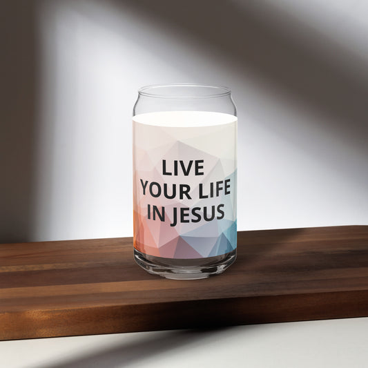 Life in Jesus Can-shaped glass