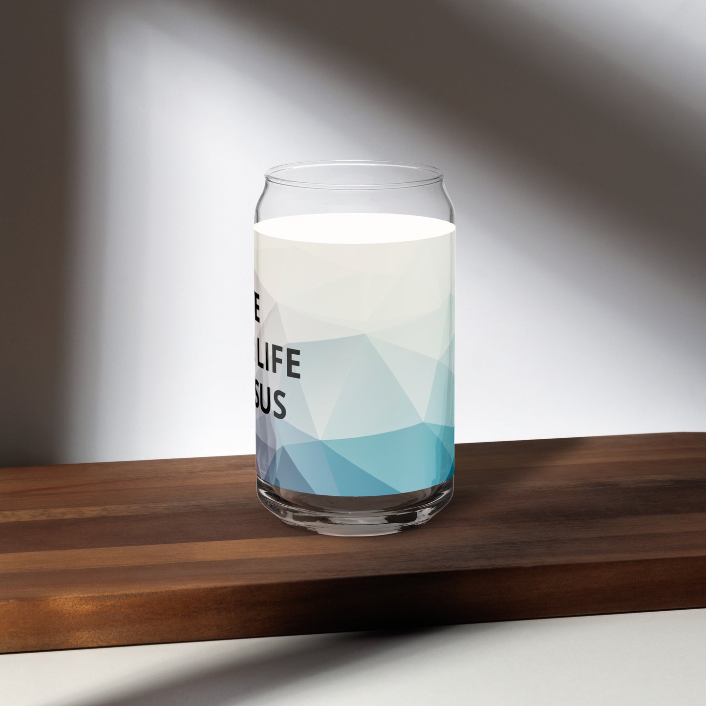 Life in Jesus Can-shaped glass