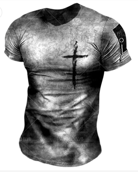 Jesus Cross Print T Shirts Summer Polyester Breathable Round Neck Loose Short Sleeve Plus Size Rock Street Tops