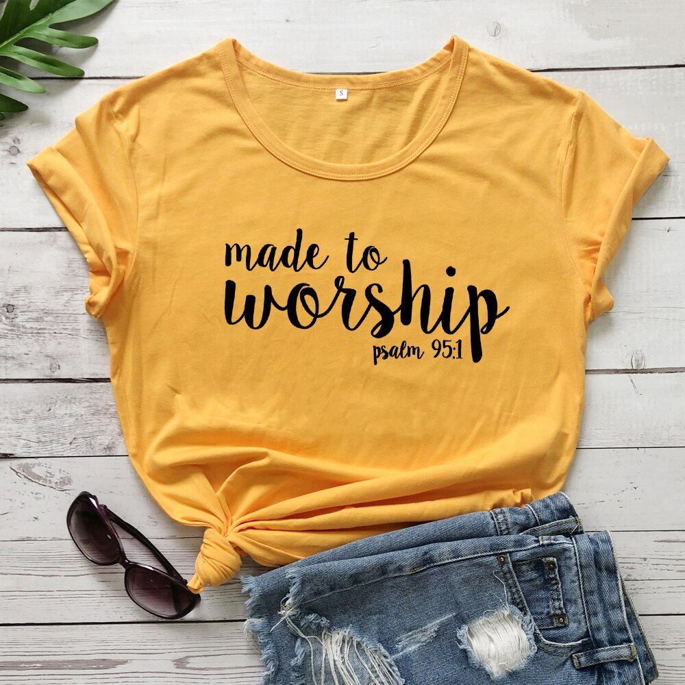 Made To Worship Psalm 95:1 T-shirt Women Religious Christian Jesus Clothing Tshirt Casual Bible Verse Graphic Faith Tees Tops